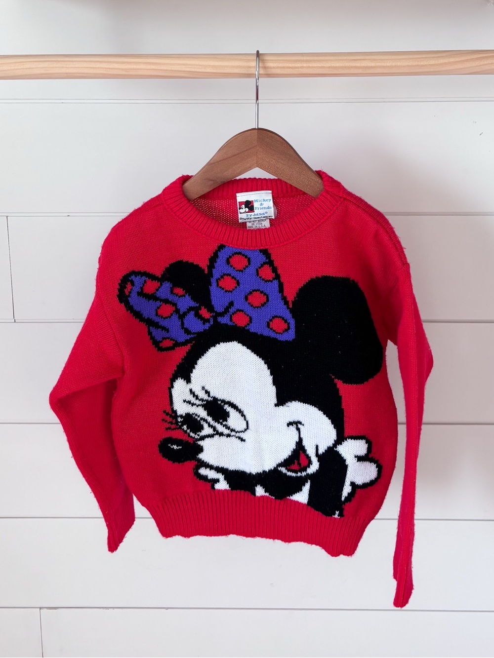 Vintage Disney Red Sweater with Black & Purple Minnie Detail